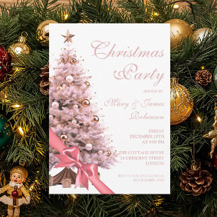 Elegant Rose Gold Christmas Tree Bow Holiday  Invitation