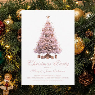 Elegant Rose Gold Christmas Tree Holiday Party Invitation
