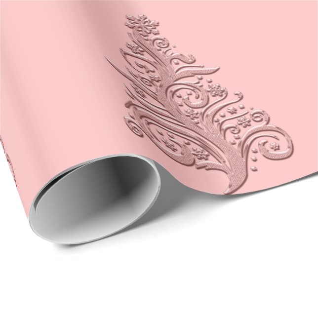 Elegant Rose Gold Christmas Tree Pattern Wrapping Paper (Roll Corner)