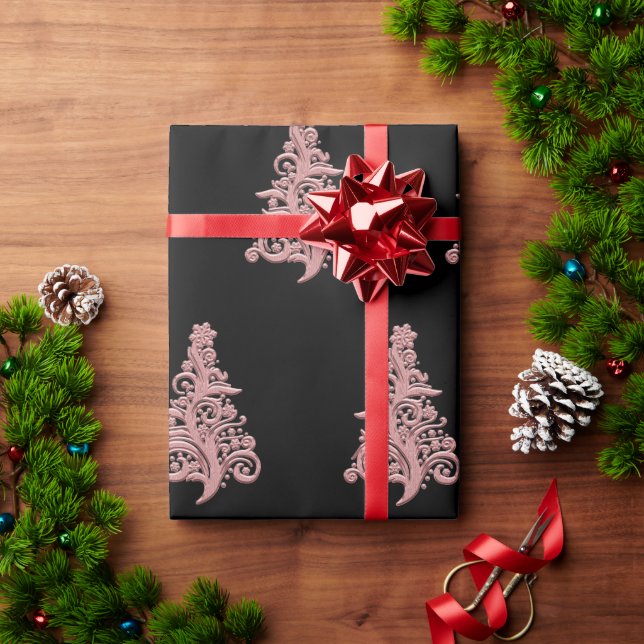 Elegant Rose Gold Christmas Tree Pattern Wrapping Paper (Holiday Gift)