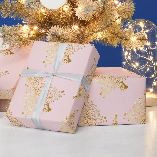 Elegant Rose Gold Christmas Tree Pattern Wrapping Paper (Holidays)