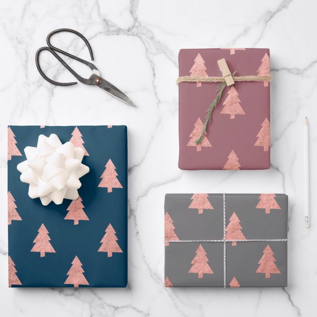 Elegant Rose Gold Christmas tree pattern   Wrapping Paper Sheet (Front)
