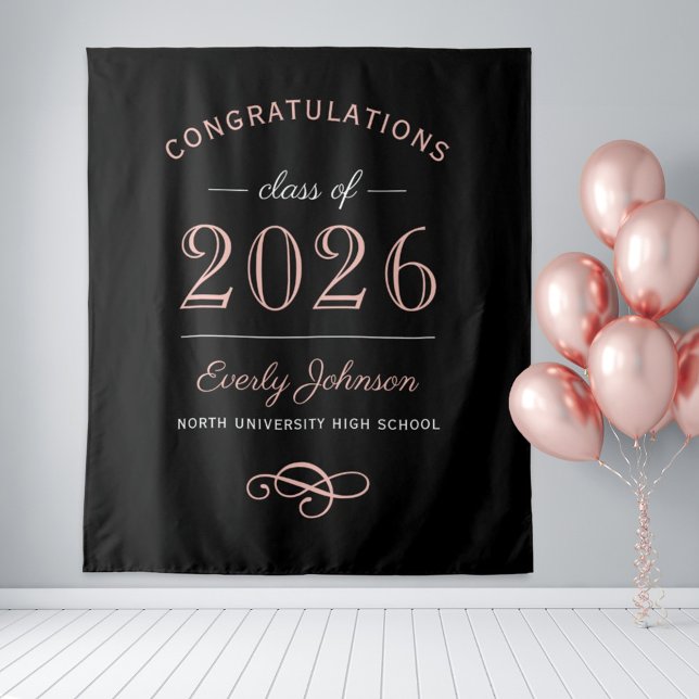 Elegant Rose Gold Class of 2026 Backdrop Tapestry (Creator Uploaded)