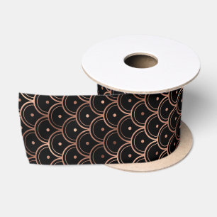 Elegant Rose Gold Concentric Grid Art Deco Pattern Satin Ribbon