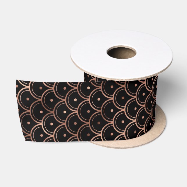 Elegant Rose Gold Concentric Grid Art Deco Pattern Satin Ribbon (Spool)