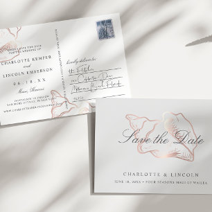 Elegant Rose Gold Conch Wedding Save the Date Announcement Postcard