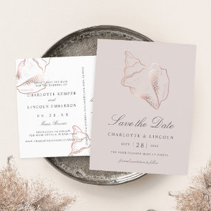 Elegant Rose Gold Conch Wedding Save the Date Announcement Postcard