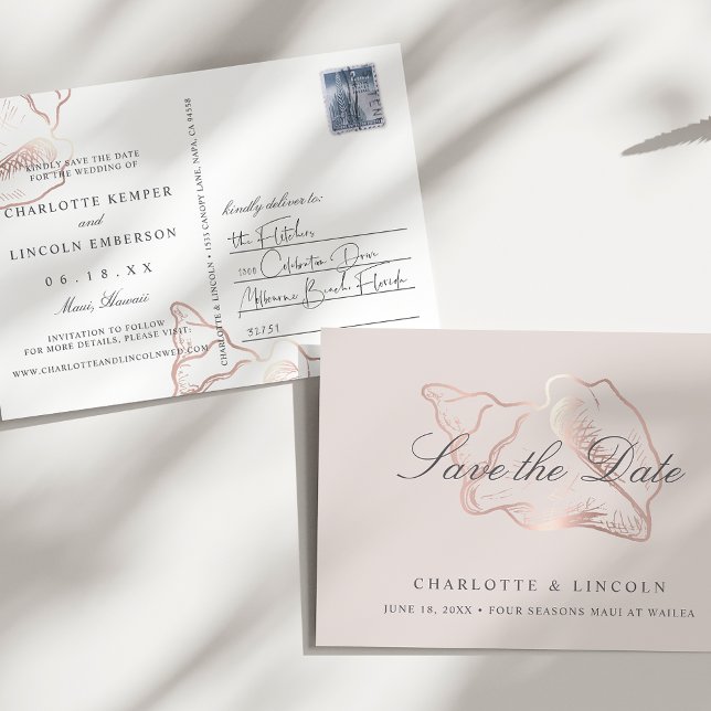 Elegant Rose Gold Conch Wedding Save the Date Announcement Postcard (Creator Uploaded)