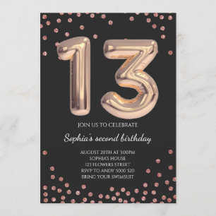 Elegant Rose Gold Confetti 13th Birthday Girl Invitation