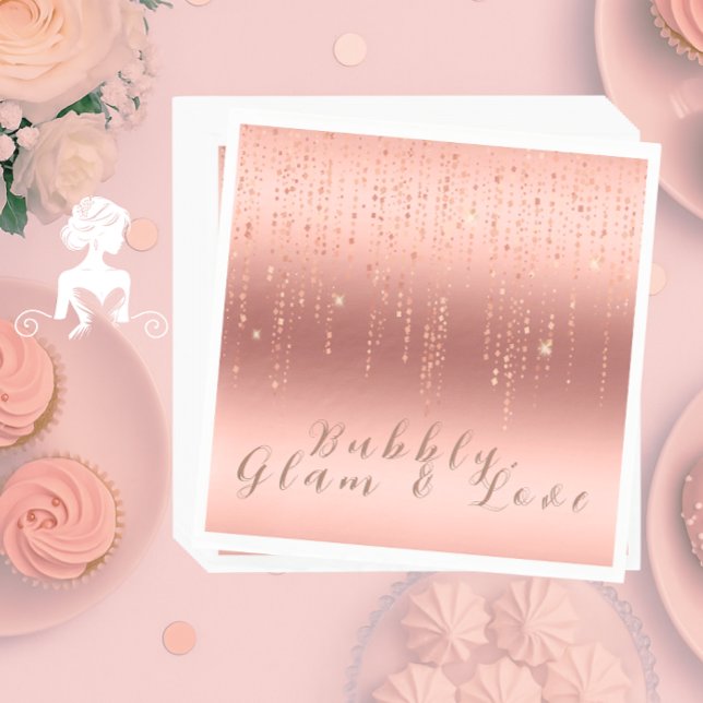 Elegant Rose Gold Confetti Bridal Shower  Napkin (Elegant rose gold foil confetti bridal shower napkin with modern calligraphy and luxe metallic look.)