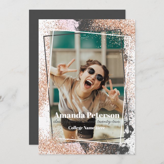 Elegant Rose Gold Confetti Graduation Announcement (Front/Back)