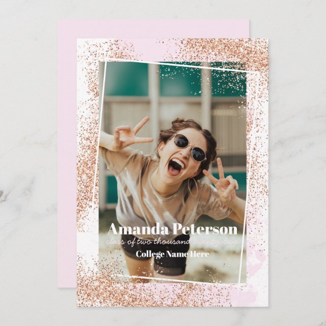 Elegant Rose Gold Confetti Graduation Announcement (Front/Back)