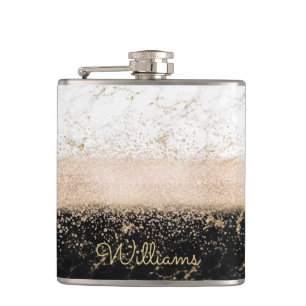 Elegant rose gold confetti marble design hip flask