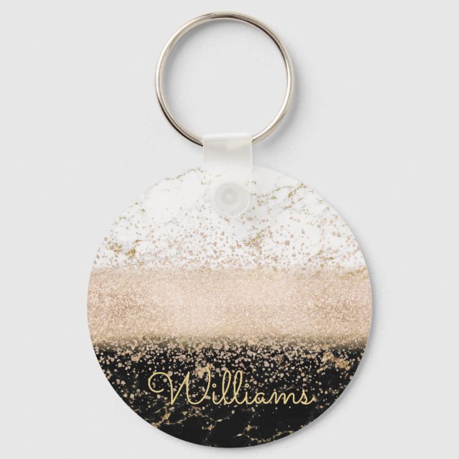 Elegant rose gold confetti marble design key ring (Front)