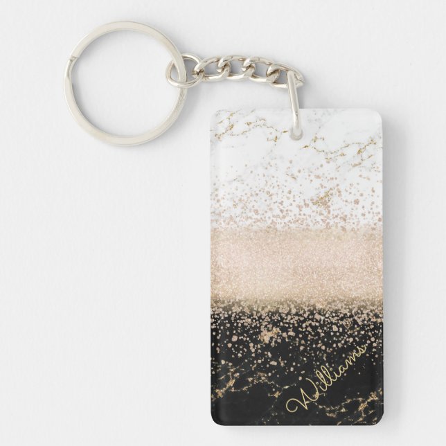Elegant rose gold confetti marble design key ring (Front)