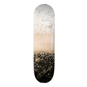 Elegant rose gold confetti marble design skateboard