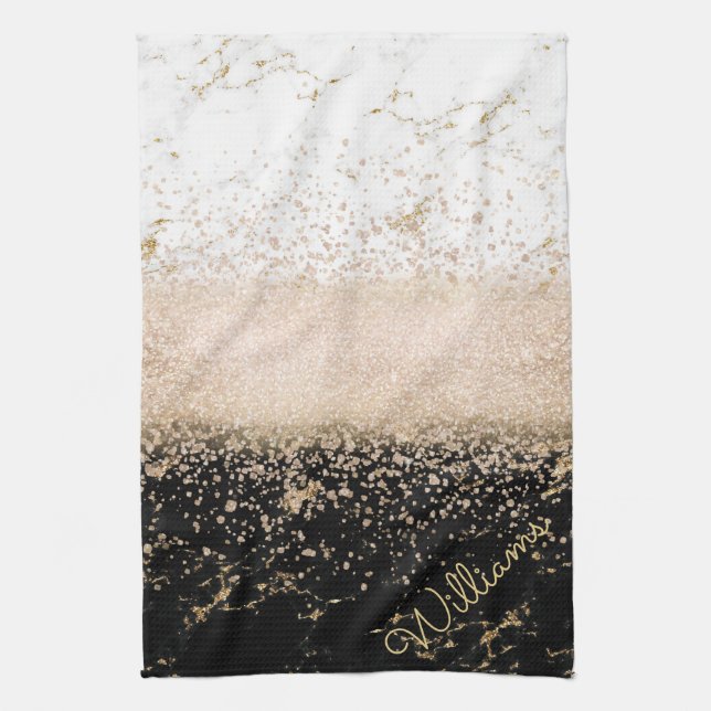 Elegant rose gold confetti marble design tea towel (Vertical)