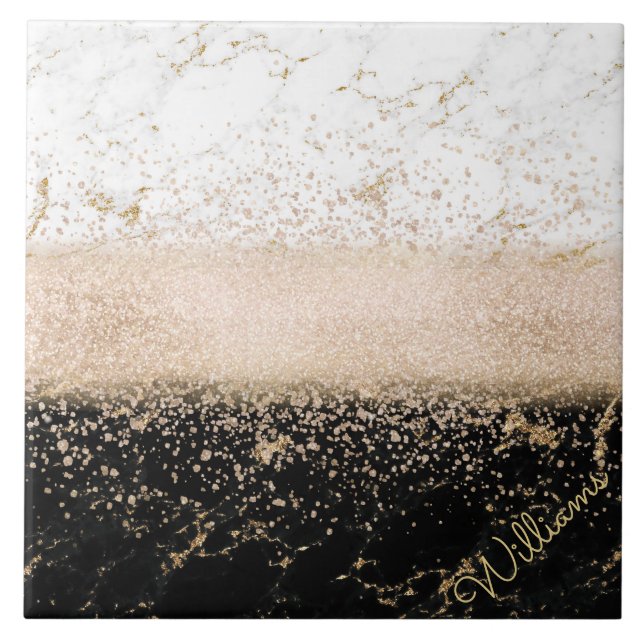 Elegant rose gold confetti marble design tile (Front)