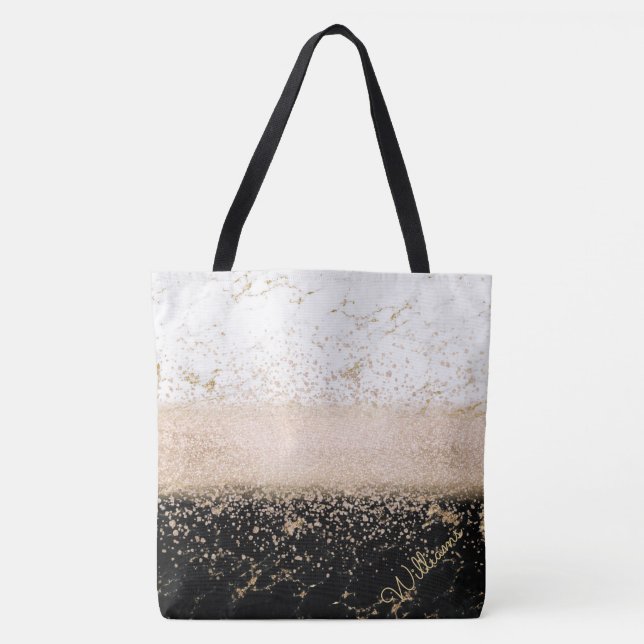 Elegant rose gold confetti marble design tote bag (Front)