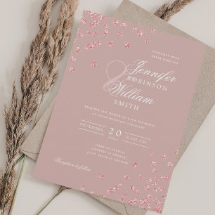 Elegant Rose Gold Confetti QR Wedding Dusty Rose  Invitation