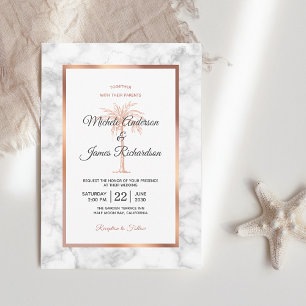 Elegant Rose Gold Copper Marble Palm Tree Wedding Invitation