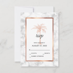 Elegant Rose Gold Copper Marble Palm Tree Wedding RSVP Card