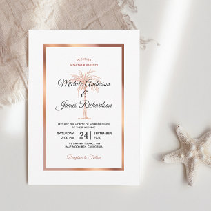 Elegant Rose Gold Copper Palm Tree Marble Wedding Invitation