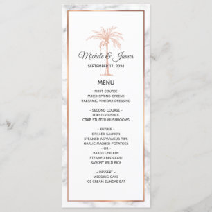 Elegant Rose Gold Copper Palm Tree Marble Wedding Menu