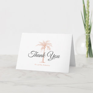 Elegant Rose Gold Copper Palm Tree Wedding Photo Thank You Card
