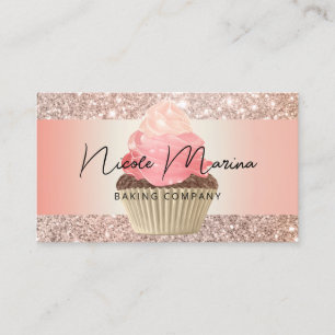 Elegant Rose Gold Cupcake Bakery Business Card