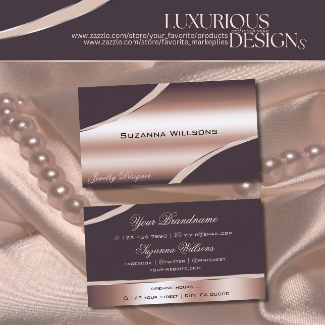 Elegant Rose Gold Curved Decor Lines Shimmering  Business Card (Creator Uploaded)
