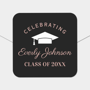 Elegant Rose Gold Custom 2024 Graduation Party Square Sticker