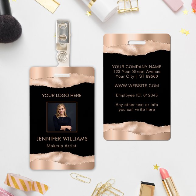 Elegant Rose Gold Custom Employee Photo Company ID Badge (Creator Uploaded)