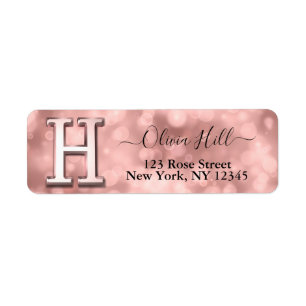 Elegant Rose Gold Custom Monogram Return Address Label