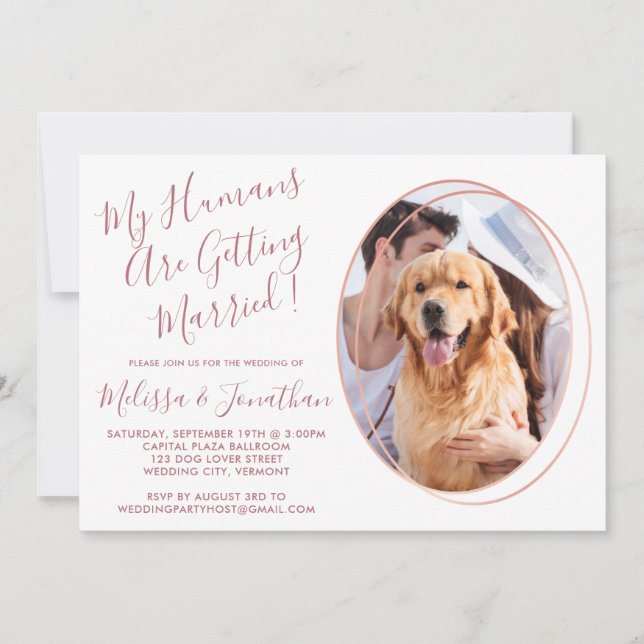 Elegant Rose Gold Custom Pet Photo Dog Wedding Invitation (Front)