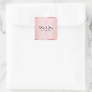 Elegant Rose Gold Custom Text Thank You Glamour Square Sticker