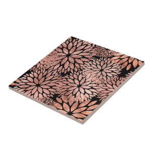 Elegant Rose Gold Dahlia Floral Ceramic Tile
