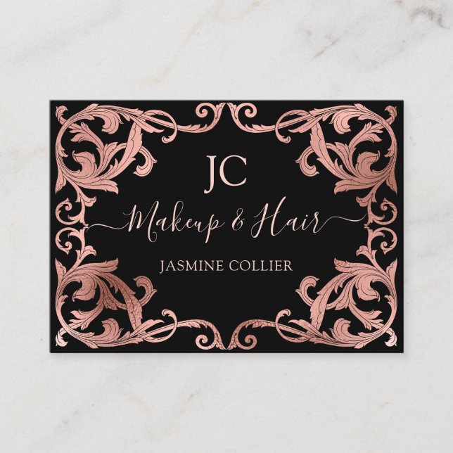 Elegant Rose Gold Decorative Frame Business Card (Front)