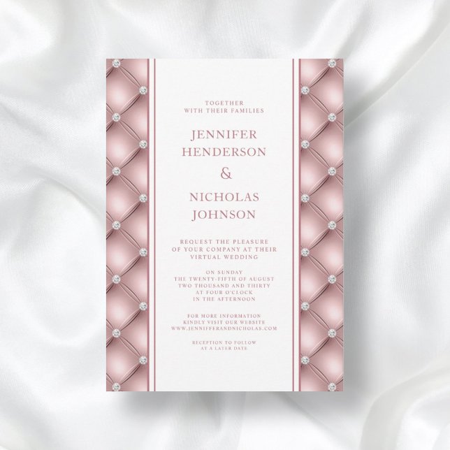 Elegant Rose Gold Diamond Tufted Virtual Wedding Invitation (Creator Uploaded)
