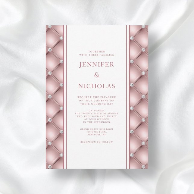 Elegant Rose Gold Diamond Tufted Wedding Invitatio Invitation (Creator Uploaded)