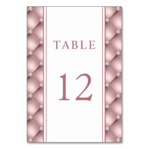 Elegant Rose Gold Diamond Tufted Wedding Table Number