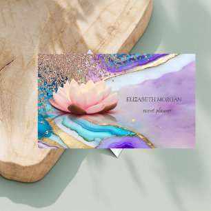 Elegant Rose Gold Diamonds Opal Marble Lotus Business Card