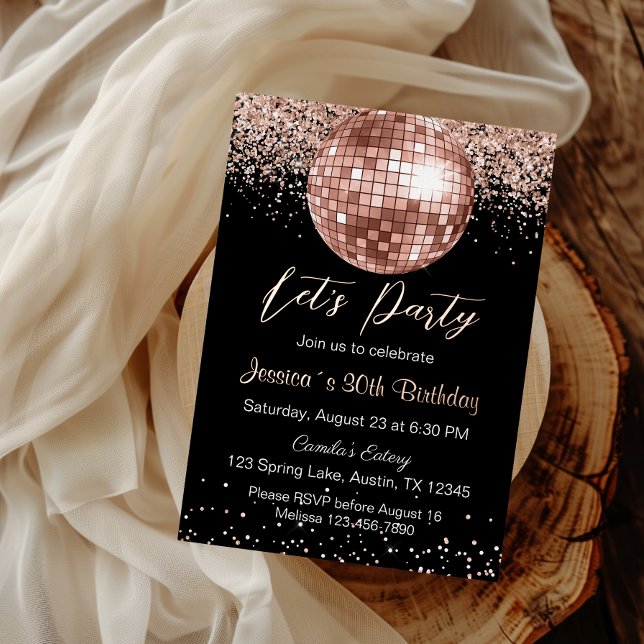 Elegant Rose Gold Disco Ball Let's Party Birthday (Creator Uploaded)