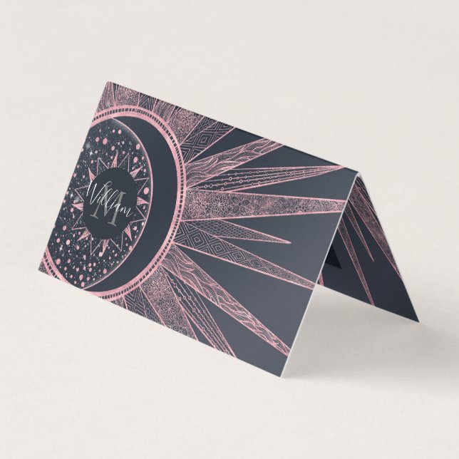Elegant Rose Gold Doodles Sun Moon Mandala Design Business Card (Front)
