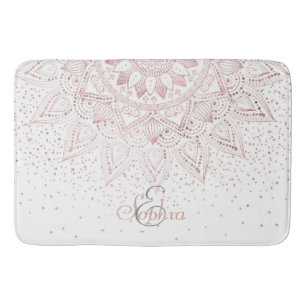 Elegant Rose Gold Dots Mandala Bath Mat