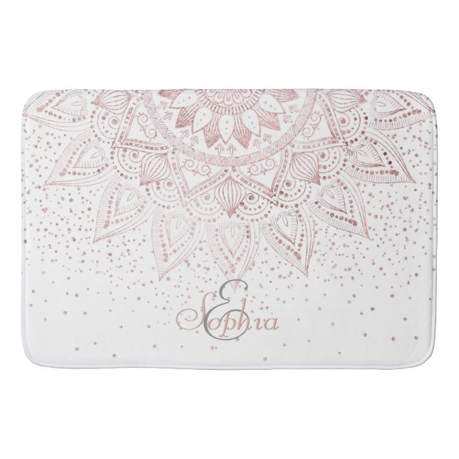Elegant Rose Gold Dots Mandala Bath Mat (Front)