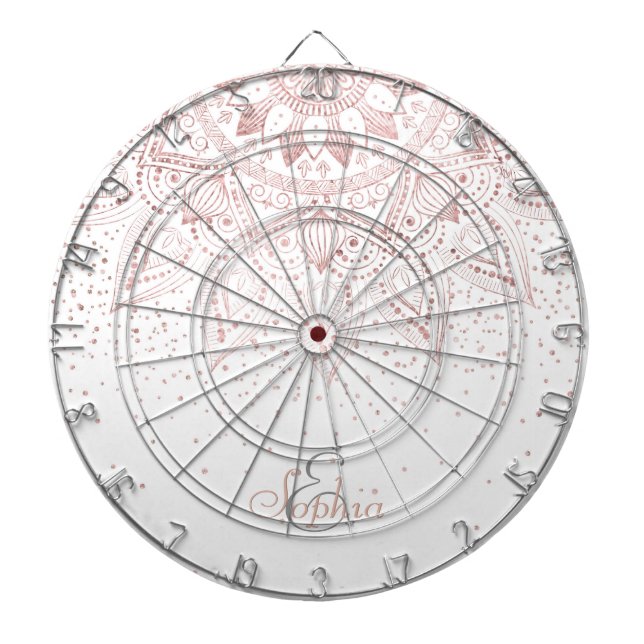 Elegant Rose Gold Dots Mandala Dartboard (Front)