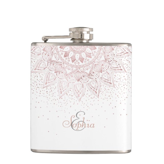 Elegant Rose Gold Dots Mandala Hip Flask (Front)