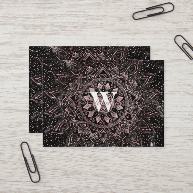 Elegant  Rose Gold Dots Mandala Marble  Business Card (Front/Back In Situ)