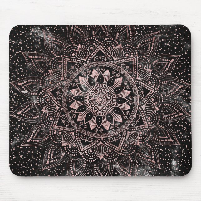 Elegant  Rose Gold Dots Mandala Marble  Mouse Pad (Front)